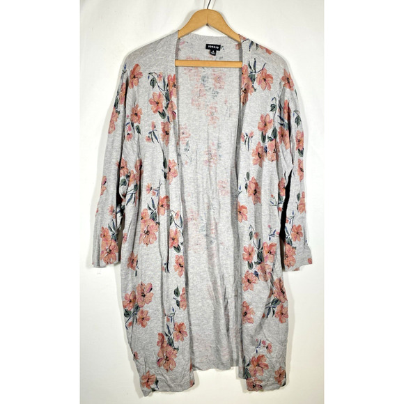 Torrid Heather Gray Pink Floral Cardigan Sweater Size 4 Open Front Knit Floral - Picture 4 of 11